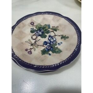 Set of 2 Tracy Porter CLARET COLLECTION Salad Plates‎ Dragonflies Grapes